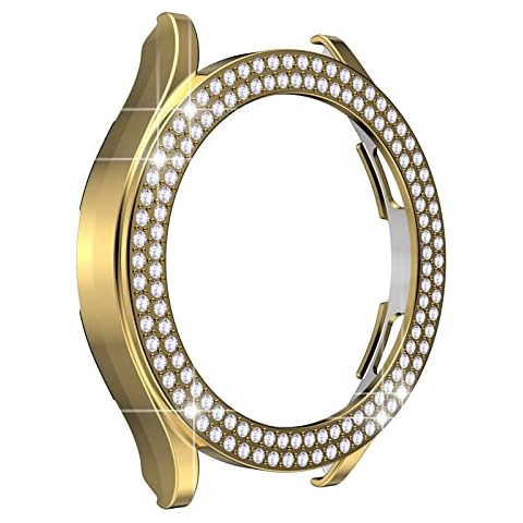 Watch Case Protector for Samsung Galaxy Watch 4 40mm 44mm, Double Row Bling Crystal Diamonds Protective Cover PC Plated Bumper Frame Accessories (40 mm, Gold) Cover