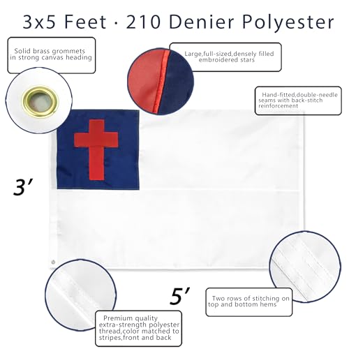 Anley EverStrong Series Christliche Flagge, 90 x 150 cm, strapazierfähiges Nylon – bestickte und genähte Streifen – 4 Re