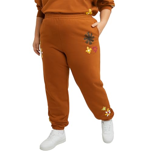 Hanes Comfortblend Women's Originals Midweight Fleece Joggers, Sweatpants with Pockets, Place Flowers, 30", Plus, Allgood Gold