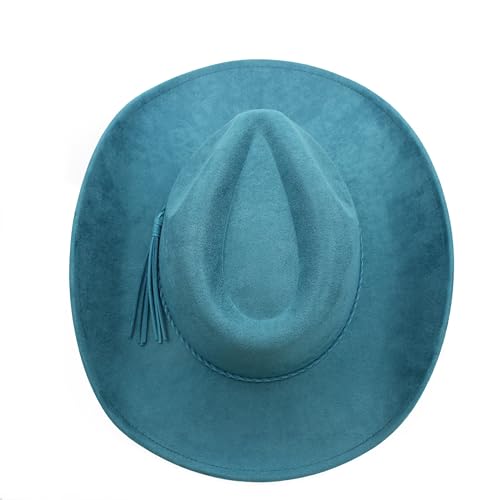 Image of Western Cowboy Hat for Women Men Classic Fedora Hats Wide Brim Suede Cowboy Hat for Women with Buckle Belt