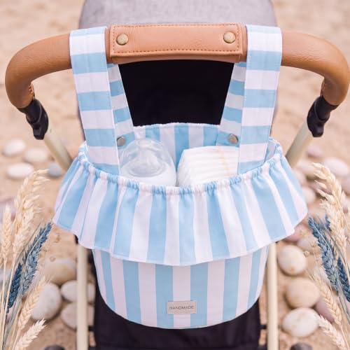 Abbylike Ruffle Stroller Bag with Removable Handles, Cotton Stroller Organizer with Waterproof Lined for Moms Baby Travel(Ruffles Style,15.5 x 9.5 Inch,Blue White) by Abbylike - Image 2
