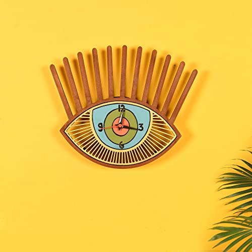 Image of AAKRITI ART CREATIONS Tranquil Eyes Wall Clock Multicolor | Clock for Home, Home Decoration | Modern Art Wall Hanging Wall Clock, Lightweight Wooden wall Decor | Matte Finish Wooden