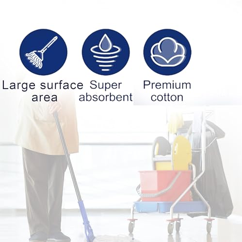 Abbey Heavy Duty Professional Kentucky Mop Handle and Holder With 5 Heads (450g) - Industrial Color-Coded Mop to Avoid Cross Contamination - Commercial Cleaning Tool for Hard Floors, Blue