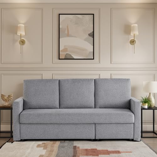 Serta® Marshall 83.9" King-Size Convertible Sectional Sofa, Reversible Design, Dream Coil® Comfort, Fingerguard® Pinch Point Protection, Woven Polyester Fabric, Light Gray