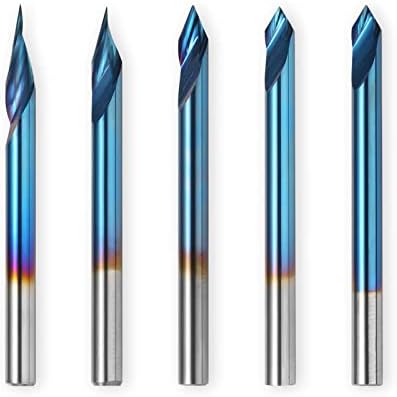 Genmitsu 5PCS V-Groove CNC Router Bits, Degree 20/30/45/60, 1/8'' Shank Nano Blue Coating End Mills, for Wood Carving Milling, VG05B
