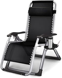 Jamiah Outdoor Reclining Zero Gravity Chair with Cup Holder and Cushion, Reclining Outdoor Sun Lounger - Relaxer Chair for Patio Decking Gardens Camping, Black