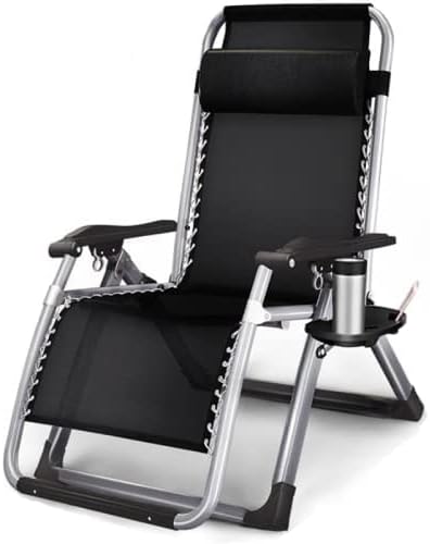 Jamiah Outdoor Reclining Zero Gravity Chair with Cup Holder and Cushion, Reclining Outdoor Sun Lounger - Relaxer Chair for Patio Decking Gardens Camping, Black