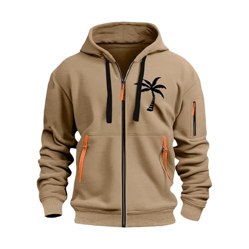 KONG JIMFAN Sweatjacke Herren Jacke Sommer Dünne Sweatshirts Für Hoodie Zipper Strickpullover Herren(#G Khaki,L)