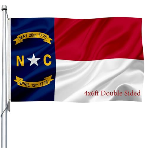North Carolina State Flag Double Sided 4x6 Outdoor- Heavy Duty United States North Carolina NC Flags Banner with 2 Brass Grommets 4 Rows Stitched