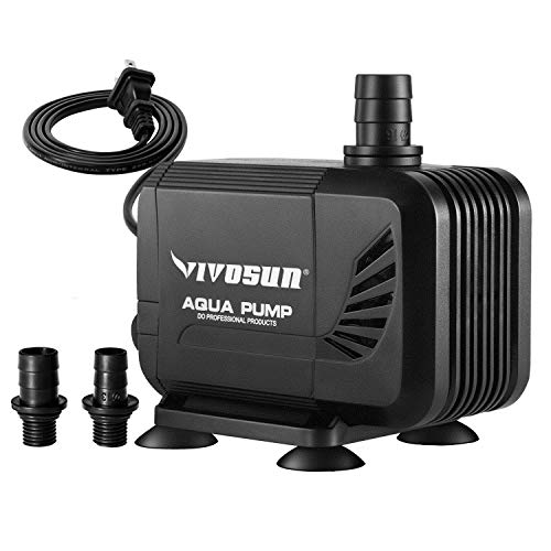 VIVOSUN 400GPH Submersible Pump(1500L H, 15W), Ultra Quiet Water Pump with 5.3ft High Lift, Fountain Pump with 5ft Power Cord, 2 Nozzles for Fish Tank, Pond, Aquarium, Statuary, Hydroponics