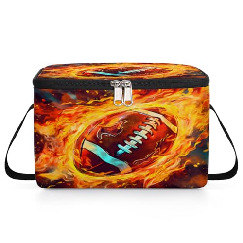 GzLeyigou Fire American Ball Football Lunch Bags for Women Men 9 Cans, Hot & Cold Food Delivery Bag Insulated Grocery Bag Insulated Lunch Box Cooler Bag for Office Work Picnic Beach