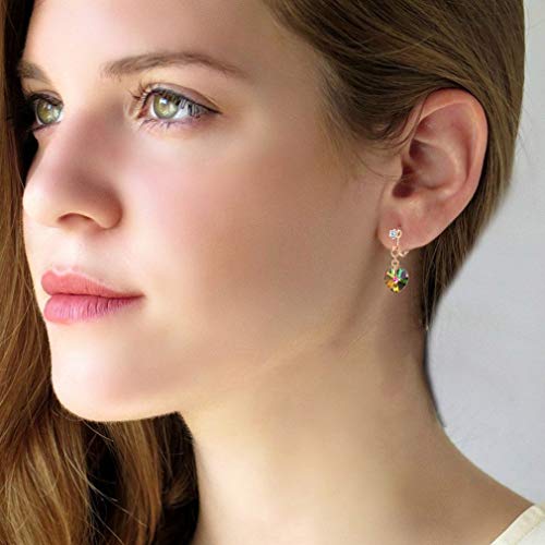 Austrian Crystal Heart Drop Clip On Dangle Earrings For Women Non Pierced 14K Rose Gold Plated Hypoallergenic Jewelry (Vitrail Medium) #TOP1