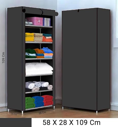 Image of Collapsible Wardrobe 6 Shelves Storage Clothes Storage Rack Quick Wardrobe /Cabinet /Multipurpose Storage Rack, Foldable, Collapsible Fabric Organizer for Home Office