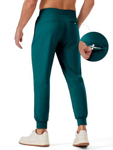 REWKOY Men's Golf Joggers Pants Stretch Sweatpants with Zipper Pockets Slim Fit Track Pants Joggers for Men Work Running Turquoise S — view 2