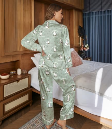 Women's Long Satin Pajama Set, 2 Piece Silk Button Down Sleepwear with Long Sleeves, Elegant Loungewear Gift for Her4