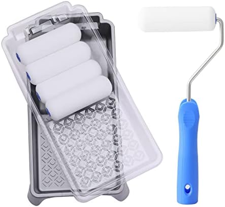 Mister Rui Foam Paint Roller, 4 inch Paint Roller, Small Paint Roller, High Density Foam Paint Roller Tray and Liner Set, Sponge Rollers for Painting and Staining
