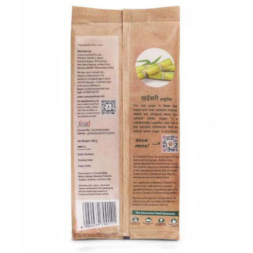 Image of Conscious Food Natural Raw Sugar | 500 gm | Unrefined & Unprocessed Raw Sugar | Khandsari, Desi Khand | Natural Sugar