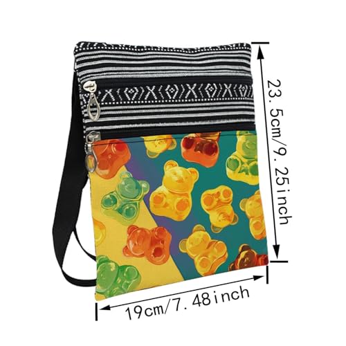Colorful Gummy Bear Messenger Bag Small Ethnic Pattern Printed Adjustable Strap Crossbody Zipper Bag Colorful Gummy Bear Phone Bag Wallet Cute Shoulder Handbag for Women Friends -42