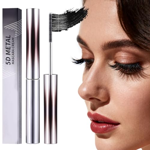 Iron Wand Mascara, 5D Curling Eyelash Iron Mascara with Washable Metal Wands, Waterproof Mascaras Black Volume and Length, Long-lasting Smudge Proof Mascaras for Lengthening Volumizing Eyelashes