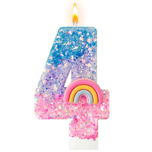Panouo Rainbow Birthday Number Candles Number 4 Candles Cupcake Decorations Macaron Birthday Cake Decorations Cartoon Theme Party Supplies (Number 4)