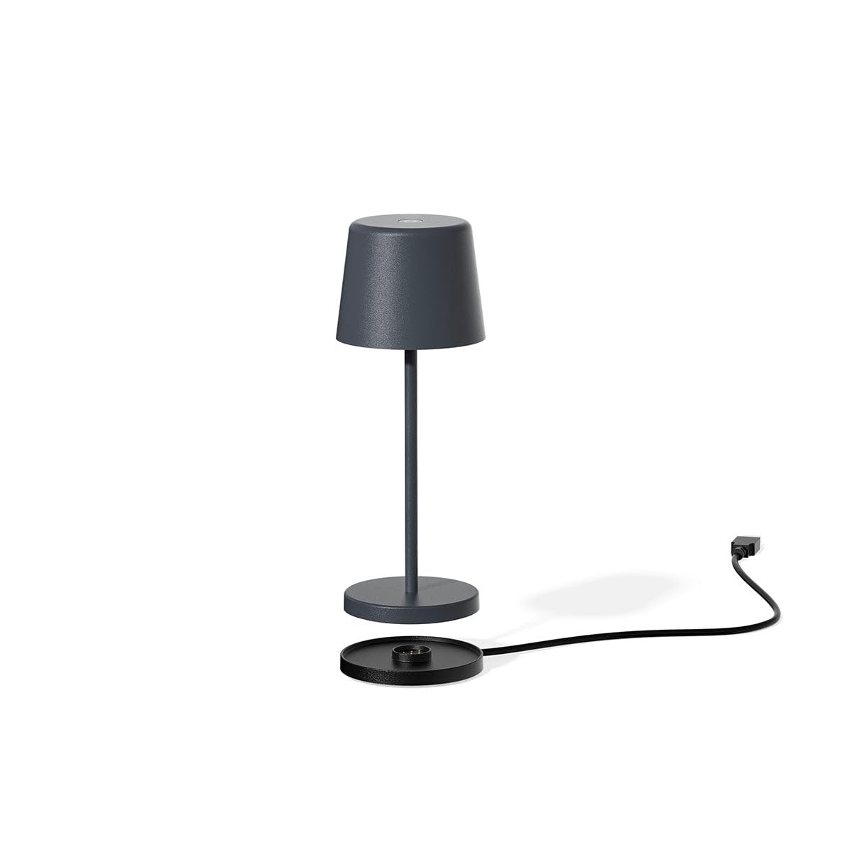 Lumisky Mini-Tischleuchte, kabellos, Aluminium, Grau, LED, Mini Rock, weiß, dimmbar, Höhe 22 cm