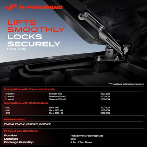 A-Premium Front Hood Hinges Compatible with 2007-2014 Chevy Chevrolet Chevy Silverado 1500 2500 3500 & GMC Sierra 1500 2500 3500, Hood Hinge for 15243847, GM1236129, 15243848, GM1236130 by A-Premium - Used condition - Image 2