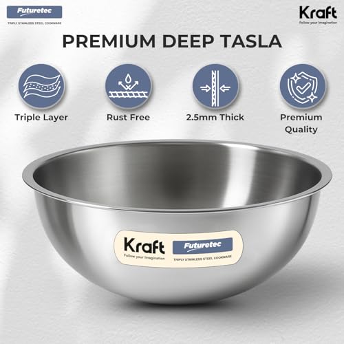 Kraft Futuretec Triply Stainless Steel Extra Deep Tasla - 2.4 Litre, 22 cm | Multipurpose Patila for Frying & Boiling | Fast Heating, Healthy... - Image 7