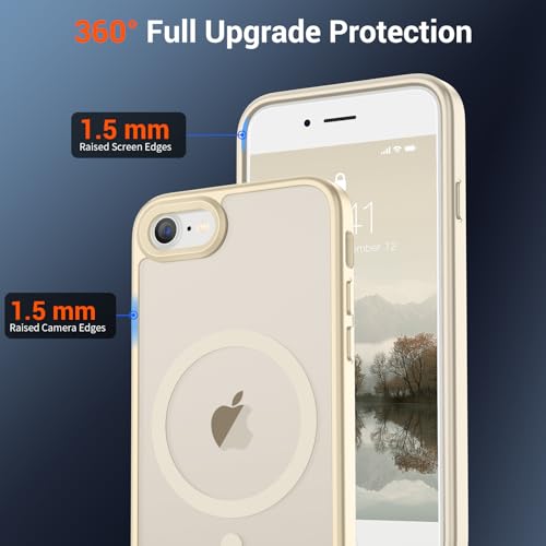 Image of SUPFINE Magnetic for iPhone SE Case 2022 (3rd) /2020 (2nd), iPhone 8 Case (Compatible with MagSafe) (Military Grade Drop Protection) Slim Translucent Matte Phone Case, Antique White