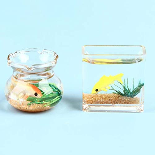 Weisha Dollhouse Miniature Fish Tank 1Pc Dollhouse Mini Glass Fish Tank Model Home Ornament Miniature Fish Bowl Scene Model Dollhouse Decor Toy(Square) #TOP3