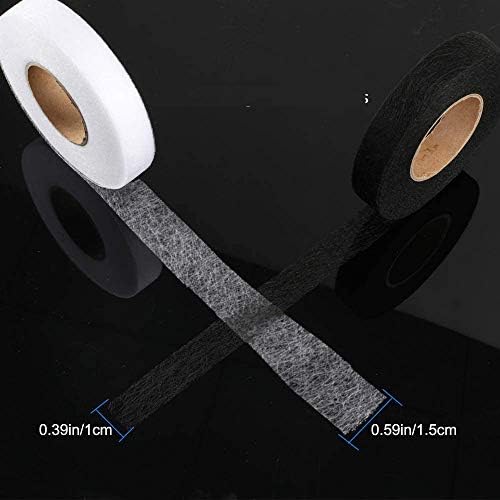Yesallwas 2 Pack 200 Yards Wonder Web Hem Tape Adhesive Iron-on Hemming Tape Fabric Fusing Tape Roll 10 mm, 15 mm Wide for Clothes (Black&White)