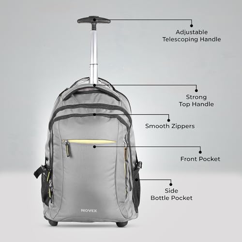 NOVEX Laptop Trolley Backpack for Men & Women | Soft Bag with 2 Spinner Rolling Wheels - 3 Compartments Case | Polyester Carry -On for Travel, Office, Offical Trips | Water Resistant