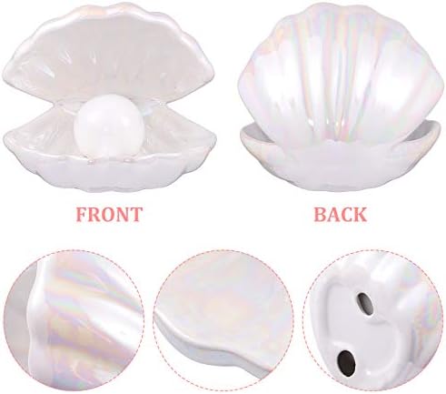 Shell Pearl Design Bedside Decorative Lamp Home Decor Lamp Night Light Ceramics Desktop Ornament for Bedroom (White)