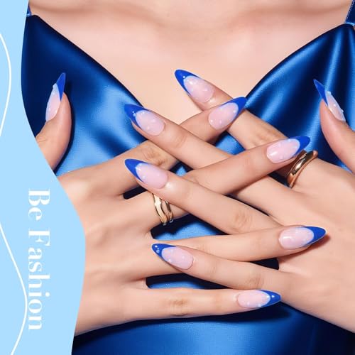 Image of AZUREBEAUTY Nail Polish Set, Quick Dry Non-Gel Fingernail Polish, 4 Colors(Sky Baby Royal Navy Blue) Glossy DIY At-Home Manicure Gift Set for Women