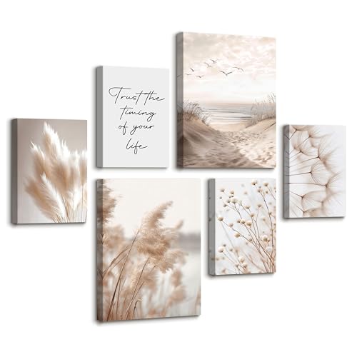 6 Sets of Beige Canne Fiori Moderni Quadri Per Soggiorno