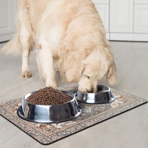 Dog Food Mat for Floors, Absorbent and Quick-Drying Pet Cat Food Mat,Anti-Fouling and Easy-to-Clean Pet Feeding Mat,Dog Bowl Mats for Messy Drinking Water Bowls.12x20inch Bohemia Style - Thumbnail 2