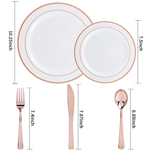 Wdf-125Pcs Rose Gold Plastic Silverware&Disposable Plastic Plates - Plastic Plates Include 25 Dinner Plates,25 Salad Plates,25 Forks, 25 Knives, 25 Spoons For Wedding, Party, Christmas #TOP3