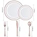 WDF-125PCS Rose Gold Plastic Silverware&Disposable Plastic Plates - Disposable Plates include 25 Dinner Plate,25 Salad Plate,25 Forks, 25 Knives, 25 Spoons for Valentines Day, Wedding, Party