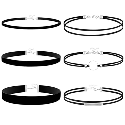 COYUN 6 Pcs Ensemble de collier ras du cou, Colliers Ras du cou en Velours Noir Ruban Collier Femme, tour de cou en velours pour femme, collier allongé...