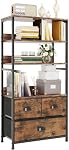 Vermess Bookshelf with Drawers, Industrial Tall Bookcase, 4 Storage Display Shelves Bedroom, Bedroom Shelving Unit, Steel Frame, for Living Room, Home Office, Vintage