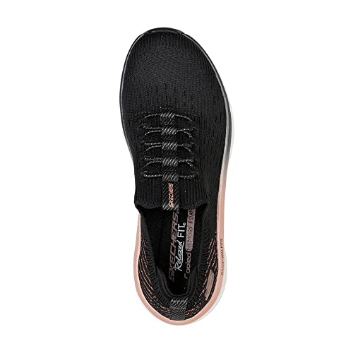 Image of Skechers Women's D'lux Walker Let It GlowSneaker, Black White, 8 UK
