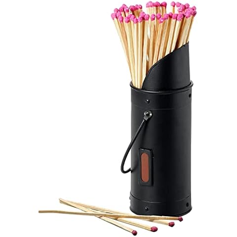 BLADO Heavy Duty Matchstick Holder - Coal Scuttle Safety Black Matches Holder with 40 Matches (Match Holder + Match Sticks) Cover