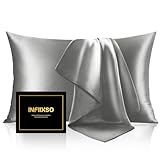 INFIIXSO Mulberry Silk Pillowcase for Hair and Skin, Silk Pillow Cases Queen Size Set of 2 with Hidden Zipper 20x30 Inches, Ultra Smooth and Soft Cooling Pillow Cases for Hot Sleepers(Grey, 2 Pack)