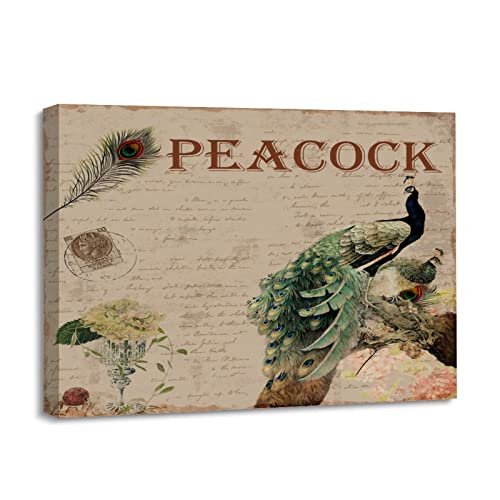 Tableau paon vintage pour salon et bureau : art mural déco chic