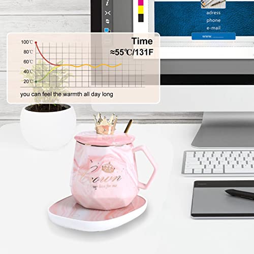 Coffee Mug Wamer, Beverage Warmer,Lovely Ins Coffee Cup With Warmer Set, Auto On/Off Gravity-Induction Coffee Tea Water Milk Warmer With Mug For Office Home Use(Crown Pink) #TOP3