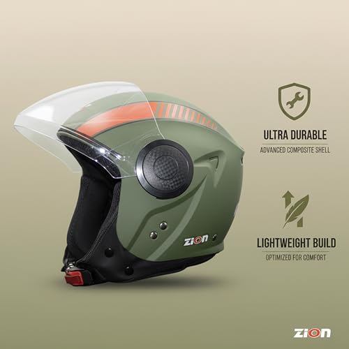 Image of Cortex ISI & DOT Certified Zion Half Face Helmet for Men & Women with Scratch Resistant Polycarbonate Visor, Hard ABS Shell Helmet | Clear Visor, Lightweight