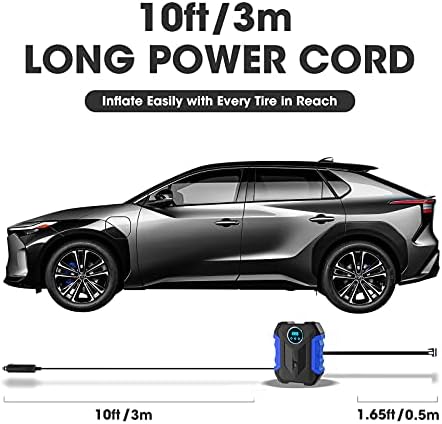 CaRSun Digital Tyre Inflator Portable Air Compressor,150 PSI 12V Air Pump Tyre Inflation With Tyre Pressure Gauge And LED Light Blue