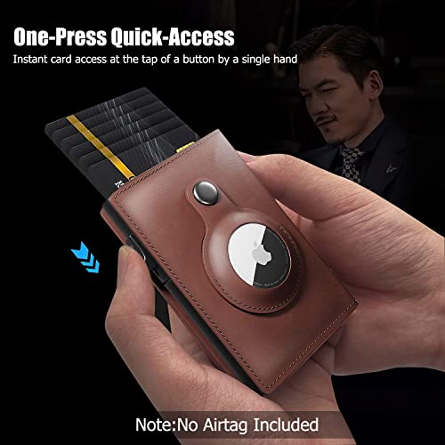 AirTag Wallet with Durable One-Press Quick-Access Card Holders, Leather RFID Technology Credit Card Holder Minimalist Wallet for Men for Apple AirTag (No Airtag Included)-Brown2