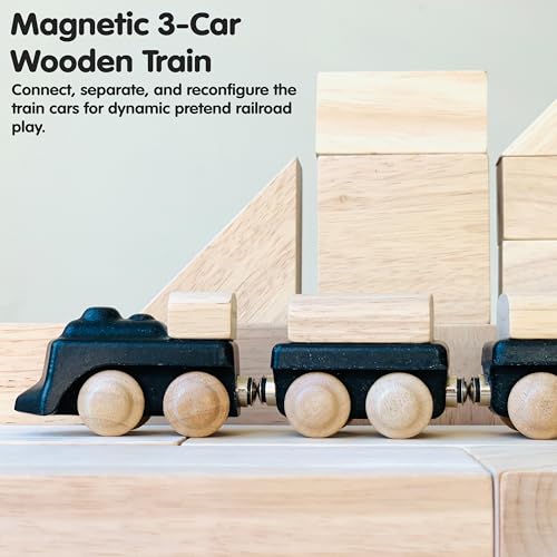 Image of PlanToys Classic Train Wooden Montessori Vehicle Toy | Early Movement, Imagination and Practical Life Exploration | Eco Friendly Train Set for Indoor and Outdoor Play