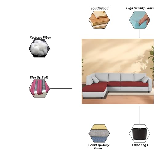 Image of Florian LHS 6 Seater L Shape Sofa Set for Living Room (Maroon Grey Fabric) Premium Fabric Sofa