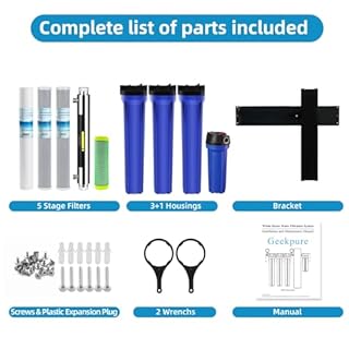 Geekpure 5 Stage Whole House Water Filter System with 2.5 x 20 5 Micron PP Sediment + Carbon Filters and 6 GPM UV